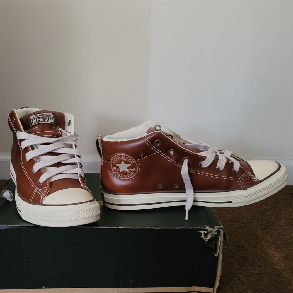 Brown leather Converse